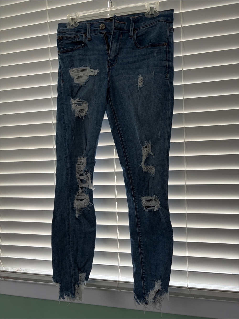Express Blue Distressed Skinny Jeans